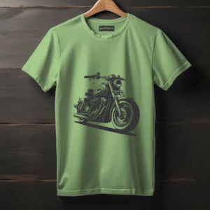 Men’s Cotton T-Shirt with Motorcycle Print (Olive Green)